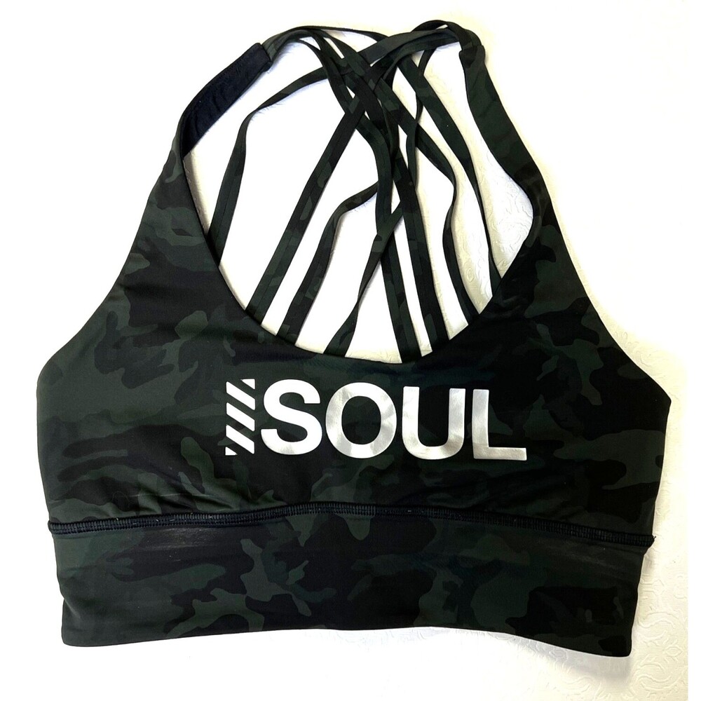 Lululemon x Soul Cycle Free To Be Moved Green Army Camo Camouflage Sports Bra 8